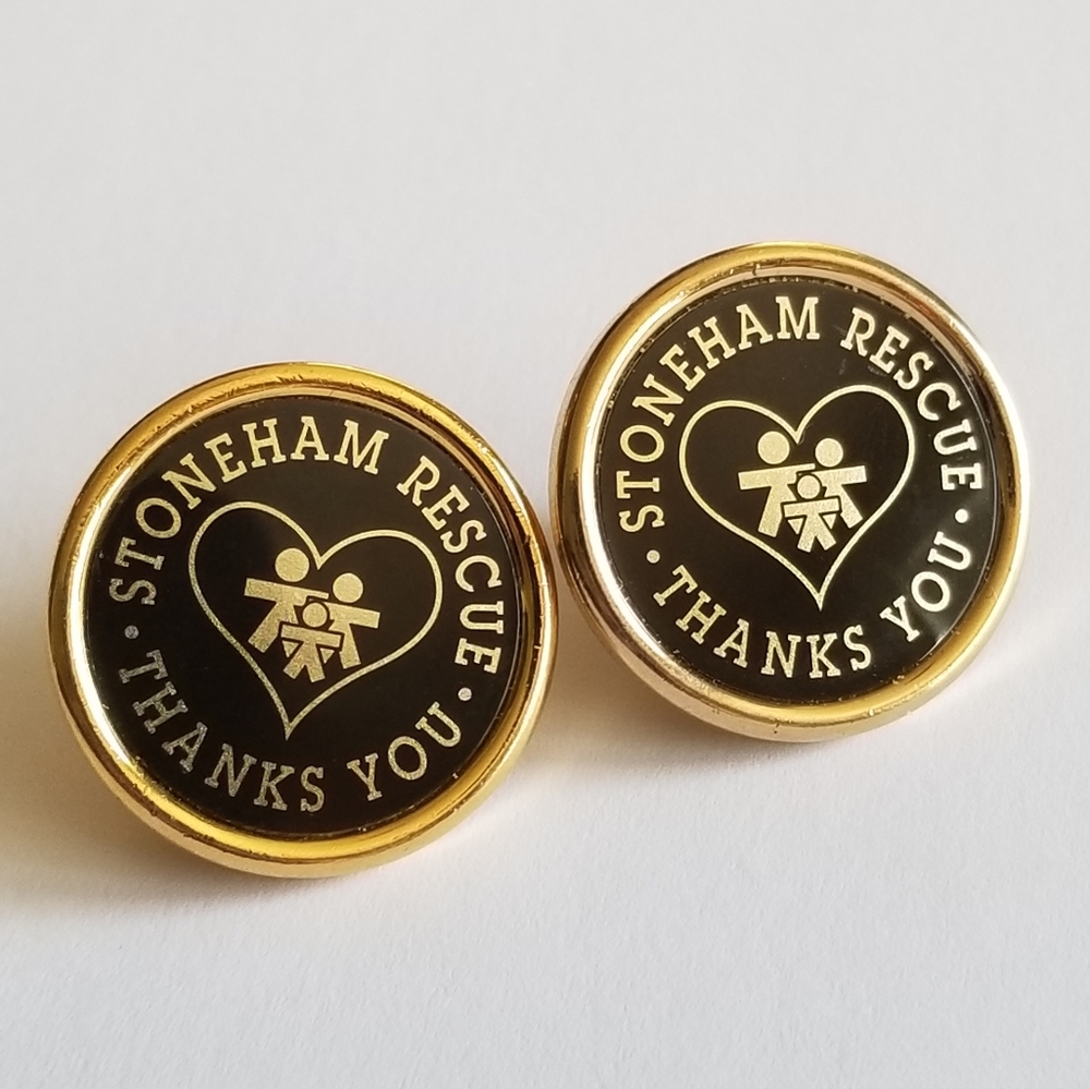 Relisted - Two Stoneham Rescue Thanks You lapel pins brooch gold tone metal - Picture 8 of 8